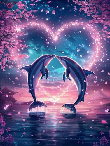 LSPKKYOU Malen Nach Zahlen Erwachsene Delphin, Malen Nach Zahlen Landschaft, Paint by Numbers DIY Handgemalt Ölgemälde Kit Mit 3 Pinsel und Acrylfarbe, Deko Wohnzimmer und Zimmer Deko 60x80 cm P-3999 von LSPKKYOU