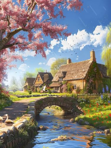 LSPKKYOU Malen Nach Zahlen Erwachsene HäUser, Malen Nach Zahlen Landschaft, Paint by Numbers DIY Handgemalt Ölgemälde Kit Mit 3 Pinsel und Acrylfarbe, Deko Wohnzimmer und Zimmer Deko 80x110 cm 5-1014 von LSPKKYOU