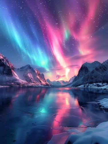 Malen Nach Zahlen Erwachsene Aurora Malen Nach Zahlen, Paint by Numbers Adult Landschaft, DIY Set Erwachsene Handgemalt Ölgemälde mit Pinseln und Acrylfarben, für Deko Wohnzimmer 70x95 cm 0-3658 von LSPKKYOU