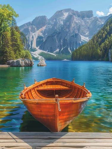 Malen Nach Zahlen Erwachsene Berg, Malen Nach Zahlen Boot, Paint by Numbers DIY Handgemalt Ölgemälde Kit Mit 3 Pinsel und Acrylfarbe, Deko Wohnzimmer und Zimmer Deko, Geschenke 100x135 cm R-8887 von LSPKKYOU