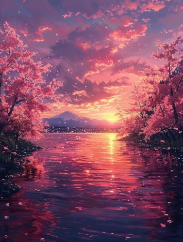 Malen Nach Zahlen Erwachsene Berg, Malen Nach Zahlen Sonnenuntergang, Paint by Numbers DIY Handgemalt Ölgemälde Kit Mit 3 Pinsel und Acrylfarbe, Deko Wohnzimmer und Zimmer Deko 30x40 cm 3-4312 von LSPKKYOU