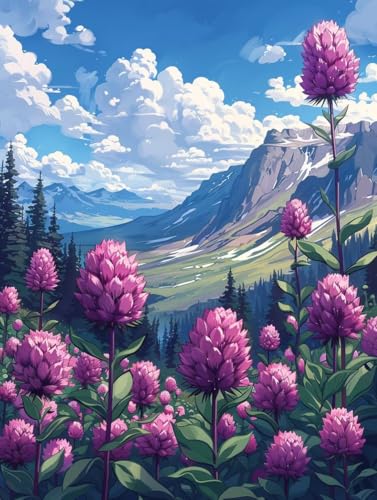 Malen Nach Zahlen Erwachsene Blume Malen Nach Zahlen, Paint by Numbers Adult Berg, DIY Set Erwachsene Handgemalt Ölgemälde mit Pinseln und Acrylfarben, für Deko Wohnzimmer Geschenke 40x50 cm P-9373 von LSPKKYOU