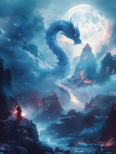Malen Nach Zahlen Erwachsene Drachen, Malen Nach Zahlen Landschaft, Paint by Numbers DIY Handgemalt Ölgemälde Kit Mit 3 Pinsel und Acrylfarbe, Deko Wohnzimmer und Zimmer Deko 100x135 cm G-6148 von LSPKKYOU