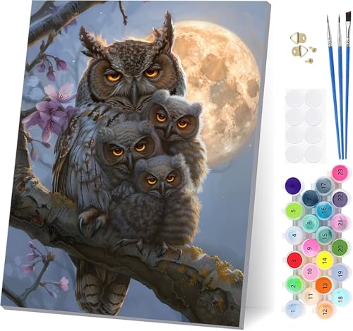Malen Nach Zahlen Erwachsene Eule, Malen Nach Zahlen Mond, DIY Set Erwachsene Mit 3 Pinseln und Acrylfarbe Knitterfreie Leinwand, Paint by Numbers für Deko Wohnzimmer und Wanddeko 60x80cm B-8568 Malen Nach Zahlen Erwachsene Eule, Malen Nach Zahlen Mond, DIY Set Erwachsene Mit 3 Pinseln und Acrylfarbe Knitterfreie Leinwand, Paint by Numbers für Deko Wohnzimmer und Wanddeko 60x80cm B-8568 von LSPKKYOU
