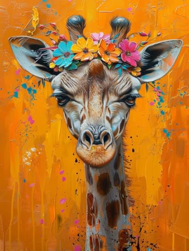 Malen Nach Zahlen Erwachsene Giraffe, Malen Nach Zahlen Blume, Paint by Numbers DIY Handgemalt Ölgemälde Kit Mit 3 Pinsel und Acrylfarbe, Deko Wohnzimmer und Zimmer Deko, Geschenke 90x120 cm 5-9628 von LSPKKYOU