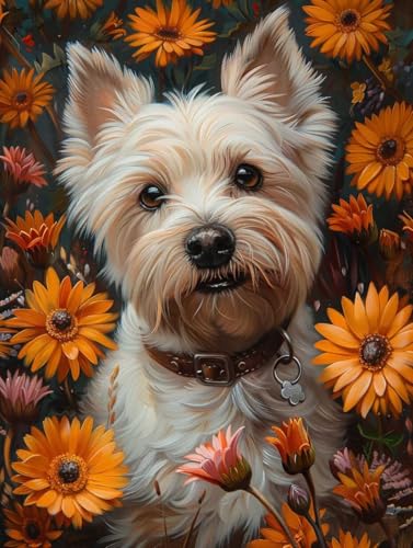 Malen Nach Zahlen Erwachsene Hund, Malen Nach Zahlen Blume, Paint by Numbers DIY Handgemalt Ölgemälde Kit Mit 3 Pinsel und Acrylfarbe, Deko Wohnzimmer und Zimmer Deko, Geschenke 50x65 cm 8-8648 von LSPKKYOU