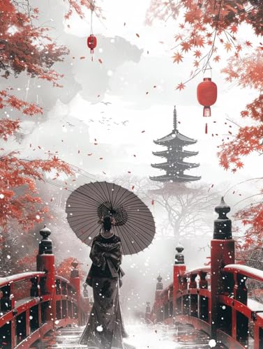 Malen Nach Zahlen Erwachsene Japanerin, Malen Nach Zahlen Architektur, Paint by Numbers DIY Handgemalt Ölgemälde Kit Mit 3 Pinsel und Acrylfarbe, Deko Wohnzimmer und Zimmer Deko 100x130 cm 5-5410 von LSPKKYOU