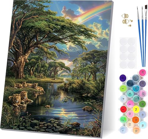 Malen Nach Zahlen Erwachsene Regenbogen, Malen Nach Zahlen Baum, DIY Set Erwachsene Mit 3 Pinseln und Acrylfarbe Knitterfreie Leinwand, Paint by Numbers für Deko Wohnzimmer und Wanddeko 70x95cm 2-5864 von LSPKKYOU