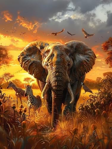 Malen Nach Zahlen Erwachsene Sonnenuntergang, Malen Nach Zahlen Tier, Paint by Numbers DIY Handgemalt Ölgemälde Kit Mit 3 Pinsel und Acrylfarbe, Deko Wohnzimmer und Zimmer Deko 60x80 cm 9-4304 von LSPKKYOU