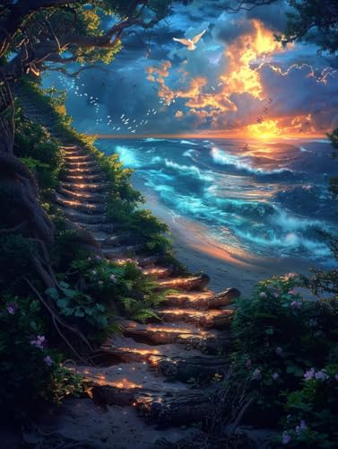 Malen Nach Zahlen Erwachsene Sonnenuntergang Malen Nach Zahlen, Paint by Numbers Adult Landschaft, DIY Set Erwachsene Handgemalt Ölgemälde mit Pinseln und Acrylfarben, Deko Wohnzimmer 100x135cm X-8599 von LSPKKYOU