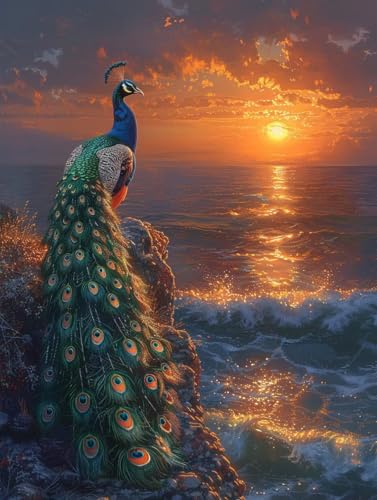 Malen Nach Zahlen Erwachsene Sonnenuntergang Malen Nach Zahlen, Paint by Numbers Adult Pfau, DIY Set Erwachsene Handgemalt Ölgemälde mit Pinseln und Acrylfarben, für Deko Wohnzimmer 60x80 cm C-7456 von LSPKKYOU