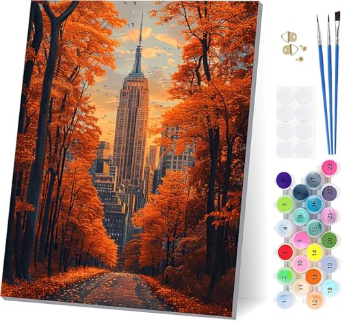 Malen Nach Zahlen Erwachsene Stadt, Malen Nach Zahlen Wald, DIY Set Erwachsene Mit 3 Pinseln und Acrylfarbe Knitterfreie Leinwand, Paint by Numbers für Deko Wohnzimmer und Wanddeko 80x110cm R-3110 von LSPKKYOU