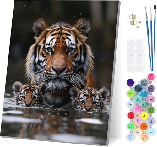 Malen Nach Zahlen Erwachsene Tiger, Malen Nach Zahlen Tier, DIY Set Erwachsene Mit 3 Pinseln und Acrylfarbe Knitterfreie Leinwand, Paint by Numbers für Deko Wohnzimmer und Wanddeko 50x65cm J-8494 von LSPKKYOU