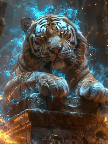 Malen Nach Zahlen Erwachsene Tiger, Malen Nach Zahlen Tier, Paint by Numbers DIY Handgemalt Ölgemälde Kit Mit 3 Pinsel und Acrylfarbe, Deko Wohnzimmer und Zimmer Deko, Geschenke 100x135 cm W-9343 von LSPKKYOU