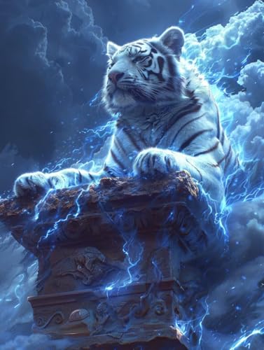 Malen Nach Zahlen Erwachsene Tiger, Malen Nach Zahlen Wolke, Paint by Numbers DIY Handgemalt Ölgemälde Kit Mit 3 Pinsel und Acrylfarbe, Deko Wohnzimmer und Zimmer Deko, Geschenke 100x135 cm K-1641 von LSPKKYOU