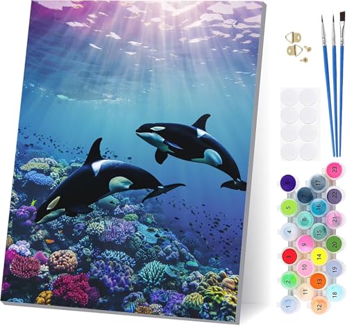 Malen Nach Zahlen Erwachsene Wal, Malen Nach Zahlen Unterwasserlebewesen, DIY Set Erwachsene Mit 3 Pinseln und Acrylfarbe Knitterfreie Leinwand, Paint by Numbers für Deko Wohnzimmer 30x40cm 0-2196 Malen Nach Zahlen Erwachsene Wal, Malen Nach Zahlen Unterwasserlebewesen, DIY Set Erwachsene Mit 3 Pinseln und Acrylfarbe Knitterfreie Leinwand, Paint by Numbers für Deko Wohnzimmer 30x40cm 0-2196 von LSPKKYOU
