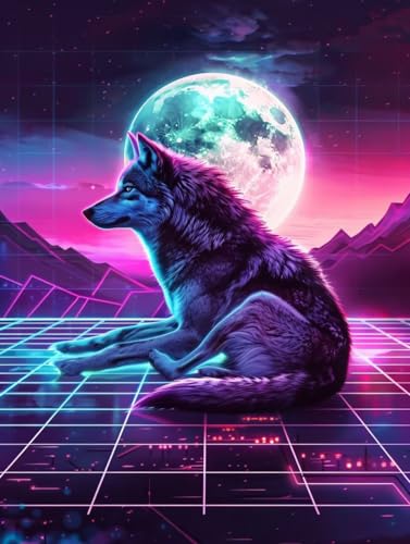 Malen Nach Zahlen Erwachsene Wolf, Malen Nach Zahlen Mond, Paint by Numbers DIY Handgemalt Ölgemälde Kit Mit 3 Pinsel und Acrylfarbe, Deko Wohnzimmer und Zimmer Deko, Geschenke 30x40 cm 6-1626 von LSPKKYOU