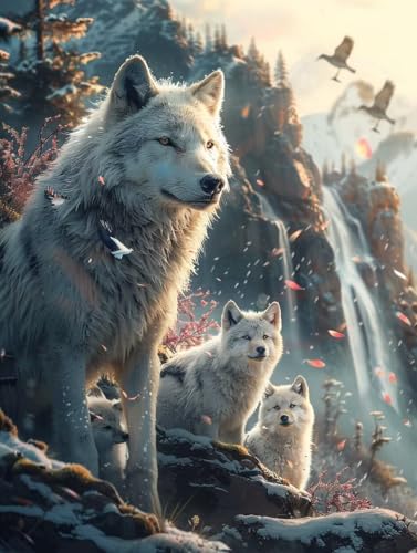 Malen Nach Zahlen Erwachsene Wolf, Malen Nach Zahlen Tier, Paint by Numbers DIY Handgemalt Ölgemälde Kit Mit 3 Pinsel und Acrylfarbe, Deko Wohnzimmer und Zimmer Deko, Geschenke 100x135 cm 6-6162 von LSPKKYOU