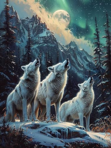 Malen Nach Zahlen Erwachsene Wolf Malen Nach Zahlen, Paint by Numbers Adult Tier, DIY Set Erwachsene Handgemalt Ölgemälde mit Pinseln und Acrylfarben, für Deko Wohnzimmer Geschenke 40x50 cm 2-8766 von LSPKKYOU