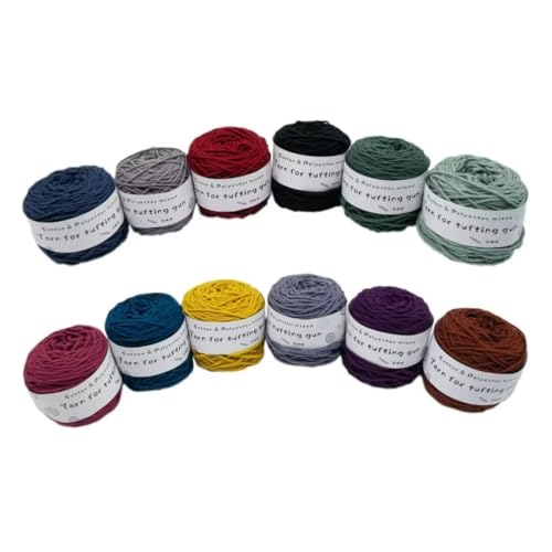LSQXSS 12 x 100-g-Knäuel aus verschiedenen Tufting-Garnen, farbigem Poly- und Baumwollgarn, 8-fädigem Strick-Webgarn für Tufting-Pistole und Lochnadel, 5-mm-Häkelnadelgarn für Teppich/Pullover/Schal von LSQXSS