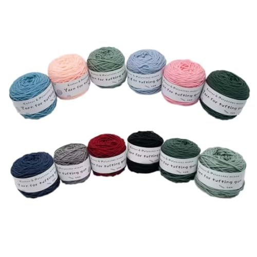 LSQXSS 12 x 100-g-Knäuel aus verschiedenen Tufting-Garnen, farbigem Poly- und Baumwollgarn, 8-fädigem Strick-Webgarn für Tufting-Pistole und Lochnadel, 5-mm-Häkelnadelgarn für Teppich/Pullover/Schal LSQXSS 12 x 100-g-Knäuel aus verschiedenen Tufting-Garnen, farbigem Poly- und Baumwollgarn, 8-fädigem Strick-Webgarn für Tufting-Pistole und Lochnadel, 5-mm-Häkelnadelgarn für Teppich/Pullover/Schal von LSQXSS