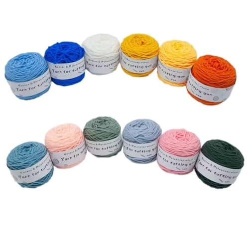 LSQXSS 12 x 100-g-Knäuel aus verschiedenen Tufting-Garnen, farbigem Poly- und Baumwollgarn, 8-fädigem Strick-Webgarn für Tufting-Pistole und Lochnadel, 5-mm-Häkelnadelgarn für Teppich/Pullover/Schal von LSQXSS
