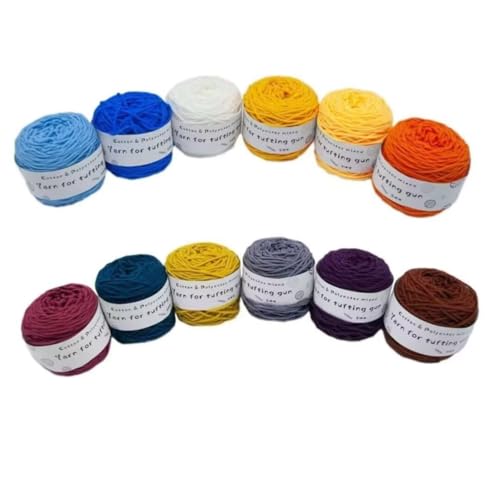 LSQXSS 12 x 190-g-Knäuel aus verschiedenen Tufting-Garnen, farbigem Poly- und Baumwollgarn, 8-fädigem Strick-Webgarn für Tufting-Pistole und Lochnadel, 5-mm-Häkelnadelgarn für Teppich/Pullover/Schal von LSQXSS