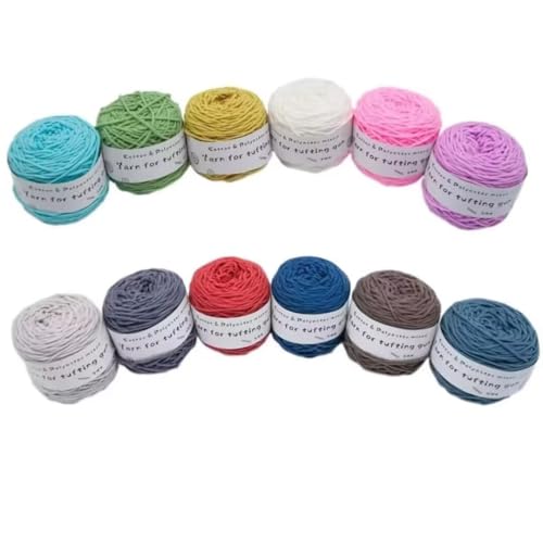 LSQXSS 12 x 190-g-Knäuel aus verschiedenen Tufting-Garnen, farbigem Poly- und Baumwollgarn, 8-fädigem Strick-Webgarn für Tufting-Pistole und Lochnadel, 5-mm-Häkelnadelgarn für Teppich/Pullover/Schal von LSQXSS