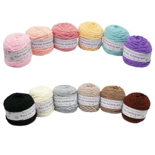 LSQXSS 12 x 190-g-Knäuel aus verschiedenen Tufting-Garnen, farbigem Poly- und Baumwollgarn, 8-fädigem Strick-Webgarn für Tufting-Pistole und Lochnadel, 5-mm-Häkelnadelgarn für Teppich/Pullover/Schal LSQXSS 12 x 190-g-Knäuel aus verschiedenen Tufting-Garnen, farbigem Poly- und Baumwollgarn, 8-fädigem Strick-Webgarn für Tufting-Pistole und Lochnadel, 5-mm-Häkelnadelgarn für Teppich/Pullover/Schal von LSQXSS