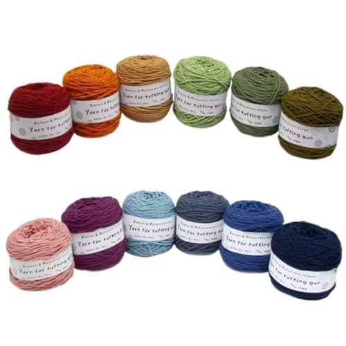 LSQXSS 12 x 190-g-Knäuel aus verschiedenen Tufting-Garnen, farbigem Poly- und Baumwollgarn, 8-fädigem Strick-Webgarn für Tufting-Pistole und Lochnadel, 5-mm-Häkelnadelgarn für Teppich/Pullover/Schal LSQXSS 12 x 190-g-Knäuel aus verschiedenen Tufting-Garnen, farbigem Poly- und Baumwollgarn, 8-fädigem Strick-Webgarn für Tufting-Pistole und Lochnadel, 5-mm-Häkelnadelgarn für Teppich/Pullover/Schal von LSQXSS