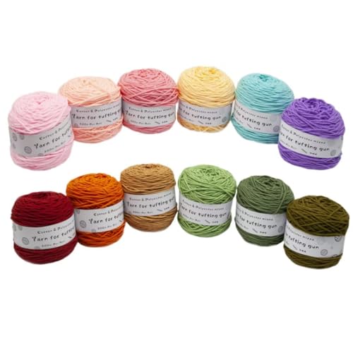 Rug Kits DIY Häkelgarn, professionelles Garn für Tuftingpistolen, Mischgarn aus Baumwolle und Polyester, 12 x 458 g Garnknäuel, starke Zähigkeit, kein Ausbleichen, waschbar, 400 m pro Knäuel Rug Kits DIY Häkelgarn, professionelles Garn für Tuftingpistolen, Mischgarn aus Baumwolle und Polyester, 12 x 458 g Garnknäuel, starke Zähigkeit, kein Ausbleichen, waschbar, 400 m pro Knäuel von LSQXSS