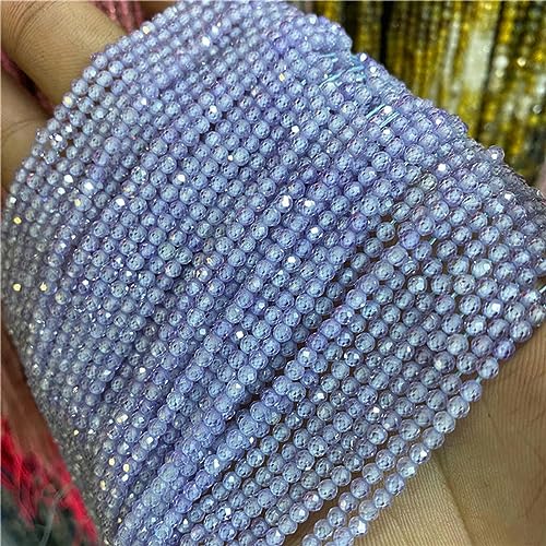 2 mm, 3 mm, 4 mm, facettierte Naturstein-Quarz-Kristallperlen, runde Zirkon-Aquamarin-Perle für DIY-Schmuckherstellung, 38,1 cm Strang, 13 blaue Zirkone, 2 mm, ca. 175 Perlen von LSYLXBAI