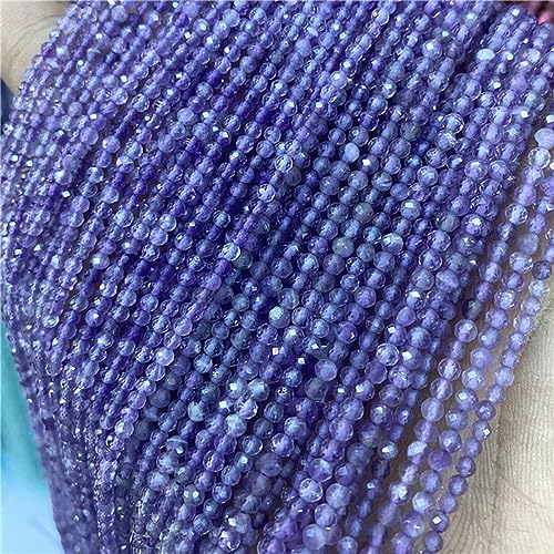 2 mm, 3 mm, 4 mm, facettierte Naturstein-Quarz-Kristallperlen, runde Zirkon-Aquamarin-Perle für DIY-Schmuckherstellung, 38,1 cm Strang, 21 Amethyst, 3 mm, ca. 115 Perlen von LSYLXBAI