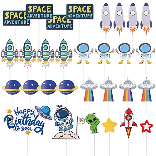 30 Stück Weltraum-Kuchen-Plug-Ins, Astronauten-Raumschiff-Raketen-Plug-In-Set, kreatives Kuchendekorationszubehör, geeignet für Kindergeburtstage, Mottopartys, Feiertagsparty von LSYYSL