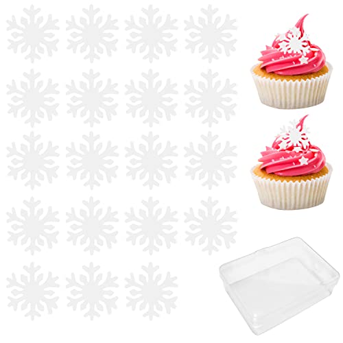 50 Stück Schneeflocken-Kuchenaufsätze mit 1 Aufbewahrungsbox, Gefrierschrank-Kuchenaufsätze, weiße Schneeflocken-Kuchenaufsätze, Schneeflocken-Kuchenaufsätze für Partykuchen, Weihnachten von LSYYSL