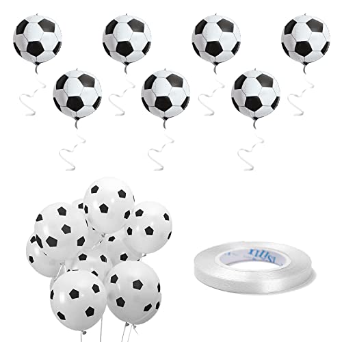 7 Aluminiumfolien-Fußballballons und 10 Latexballons, 4D-Fußball-Aluminiumfolienballons, für Fußballbecher, Bar, Party, festliche Dekoration, mit 1 Rolle Ballonband von LSYYSL