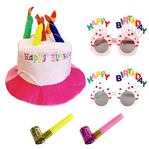 LSYYSL 1 Happy Birthday Hut mit 2 Geburtstagsgläsern und 2 Partypfeifen, mehrfarbige Kerzenhüte, Geburtstags-Plüschhut für Erwachsene zum Anziehen, Geburtstagsfeier, Sammeln von LSYYSL