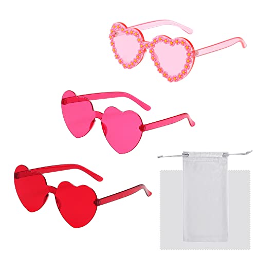 LSYYSL 3 Paar Herz-Spitzenbrillen mit Aufbewahrungsbeutel und Putztuch, Vintage-Fun-Hippie-Brille, Geburtstagsfeier, Karnevalszubehör von LSYYSL
