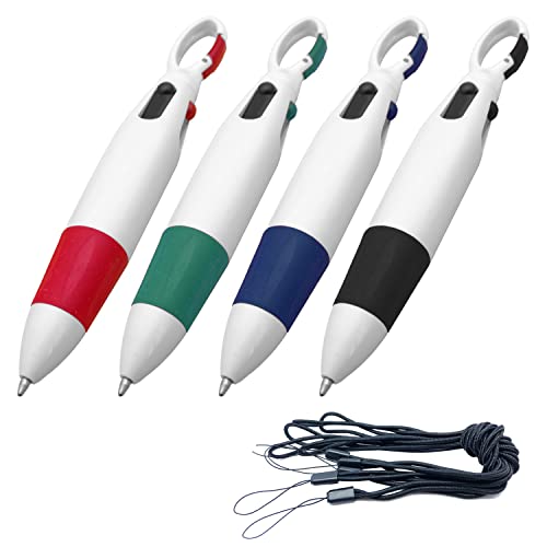 LSYYSL 4 Stück 4-in-1 Mehrfarbige Kugelschreiber mit 4 schwarzen Schlüsselbändern, einziehbarer Karabiner-Kugelschreiber, All-in-One-Tintenstifte, Büro, Schule, Schreibwarenzubehör von LSYYSL