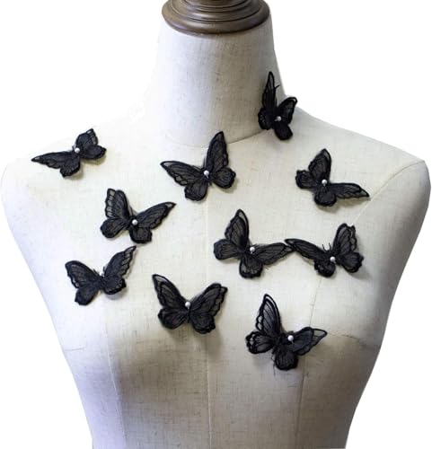 10 x doppellagige Schmetterlings-Aufnäher, Spitze, Organza-Stickerei, Nähen, für Bastelprojekte (schwarz) von LT PanDD