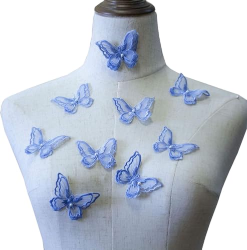 10 x doppellagige Schmetterlings-Patches, Schmetterlings-Applikation, Organza-Stickerei, Nähen für Bastelprojekte, Hellblau 10 x doppellagige Schmetterlings-Patches, Schmetterlings-Applikation, Organza-Stickerei, Nähen für Bastelprojekte, Hellblau von LT PanDD