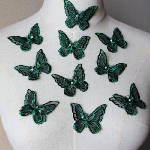 10 x doppellagige Schmetterlings-Patches, Schmetterlings-Applikation, Organza-Stickerei, Nähen für Bastelprojekte (Smaragd) von LT PanDD