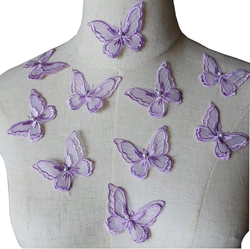 10 x doppellagige Schmetterlings-Patches, Schmetterlings-Applikation, Organza-Stickerei, Nähen für Bastelprojekte (lila) von LT PanDD