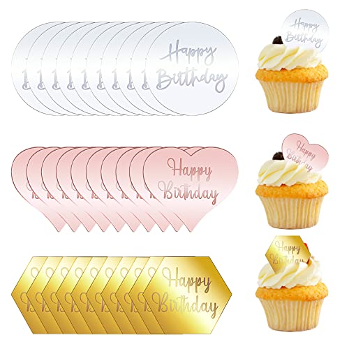 LTHERMELK 30 Stück Happy Birthday Cupcake-Aufsätze, Acrylscheibe, Spiegel, Cupcake Toppers, Sechseck, rund und Herz, Happy Birthday Dekoration LTHERMELK 30 Stück Happy Birthday Cupcake-Aufsätze, Acrylscheibe, Spiegel, Cupcake Toppers, Sechseck, rund und Herz, Happy Birthday Dekoration von LTHERMELK