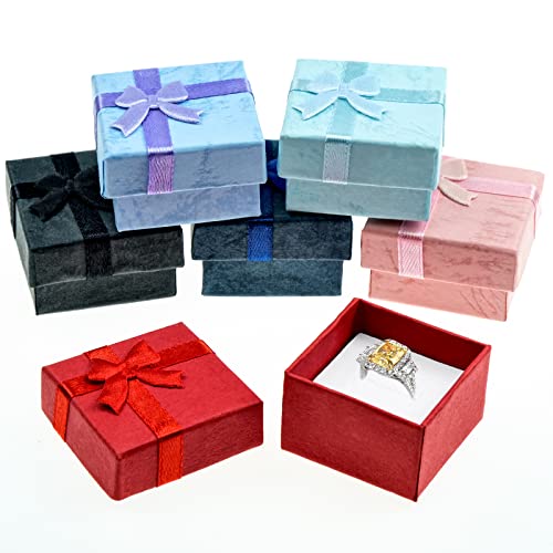 LTHERMELK 6 Stück Schmuck Geschenkbox Set mit Schleife Quadratische Schmuckschatulle mit Deckel Klein Karton Geschenkbox Mit Schaumstoff Elegante Ringboxen für Ring Ohrringe Schmuck von LTHERMELK