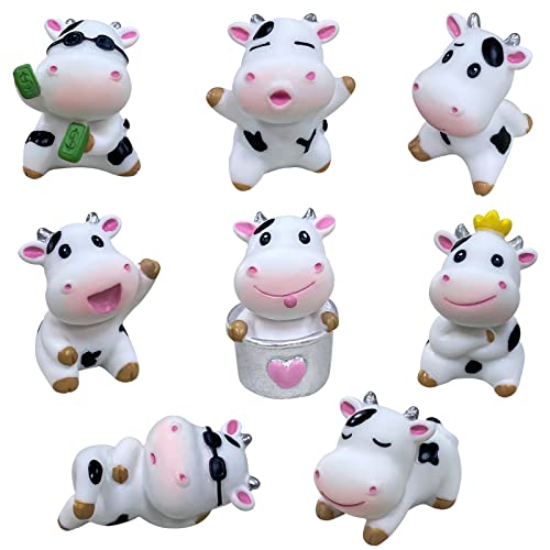 LTHERMELK 8 Stück Mini Kuh Kuscheltier – Harz Ornamente für Kuchen Dekoration und Garten Deko Kindergeburtstag-Kuh Deko-Cow Geburtstagsdeko von LTHERMELK