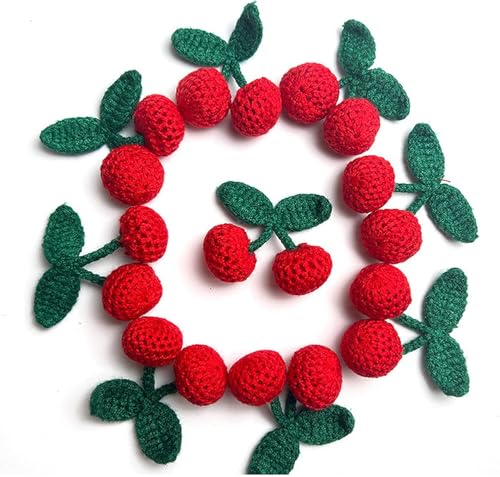 10/20 Stück Stricken Stickerei Kirsche Patches Aufnähen Applikationen für Häkeln Handwerk Kopfbedeckung Zubehör DIY Haarspange Brosche Pin Kleidung Pullover Tasche Dekor (10 Stück) von LTHTX