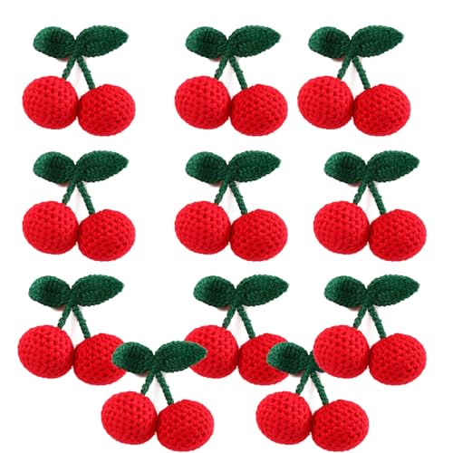 10/20 Stück Stricken Stickerei Kirsche Patches Aufnähen Applikationen für Häkeln Handwerk Kopfbedeckung Zubehör DIY Haarspange Brosche Pin Kleidung Pullover Tasche Dekor (20 Stück) von LTHTX