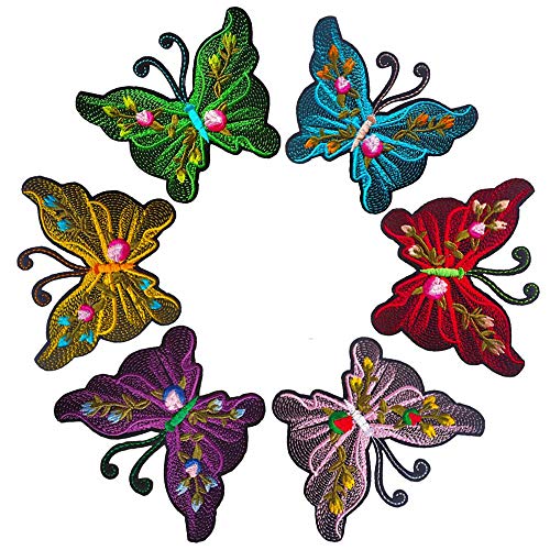 6/12 bunte Schmetterlings-Aufnäher, zum Aufnähen oder Aufbügeln, bestickte Flicken für Bastelarbeiten, Kleidung, Dekoration (6 Stück) von LTHTX