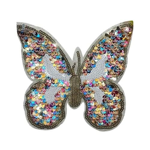 Aufnäher zum Aufnähen oder Aufnähen, bunte Pailletten, Schmetterlingsaufnäher, bestickte Perlenapplikationen, für Kleidung, T-Shirts, Jeans, Jacken, Handtaschen, dekorativ (Butterfly-b) von LTHTX